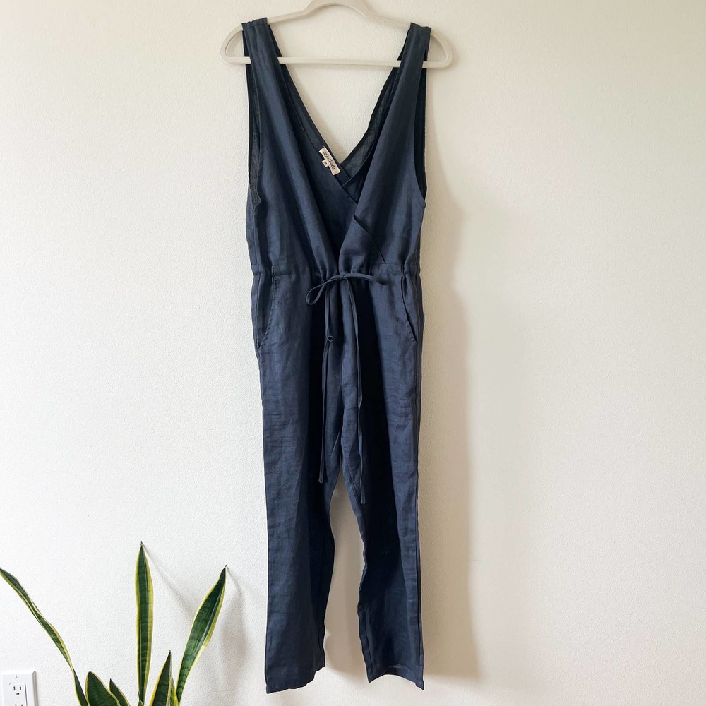 Navy Linen Jumpsuit Size M